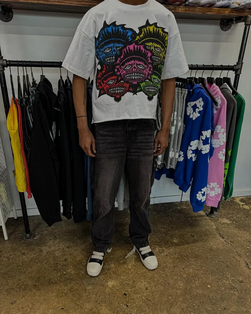 Y2K moda retro wszechstronne gotyckie oversize z nadrukiem z krótkim rękawem męska koszulka casualowej odzieży ulicznej w stylu Harajuku styl pary