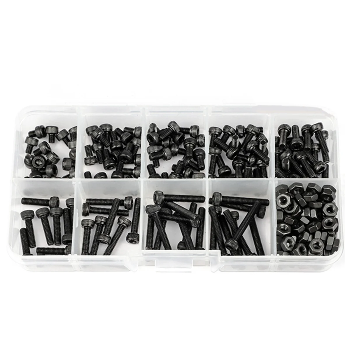 M3 Hex Socket Screw Set Round Cap Head Screws DIN912 Bolts Nuts Assortment Kit Black 12.9 Grade
