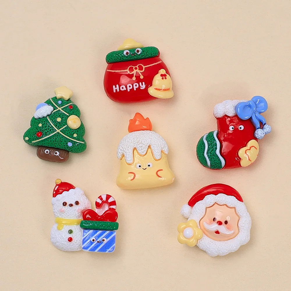 100pcs Cute Christmas Tree Santa Socks Snowman Resin Flatback Cabochon DIY for Phone Case Hairpin Keychain Earrings Scrapbook