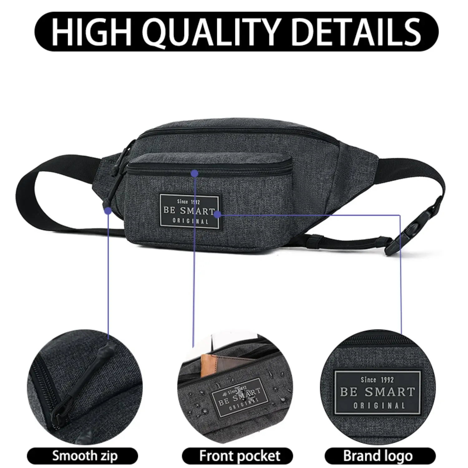 BE SMART Waterproof Waist Bag Fanny Pack,Men’s Crossbody Belt Bags Shoulder Sling Chest Bag for Walking Running Hiking Cycling