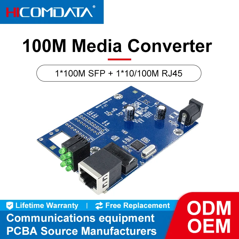 

Ethernet-коммутатор HICOMDATA 100 Мбит/с, волоконно-оптический преобразователь, медиа 100 Мбит/с, оптический трансивер 1 * SFP + 1 * Ethernet-коммутатор RJ45 PCBA