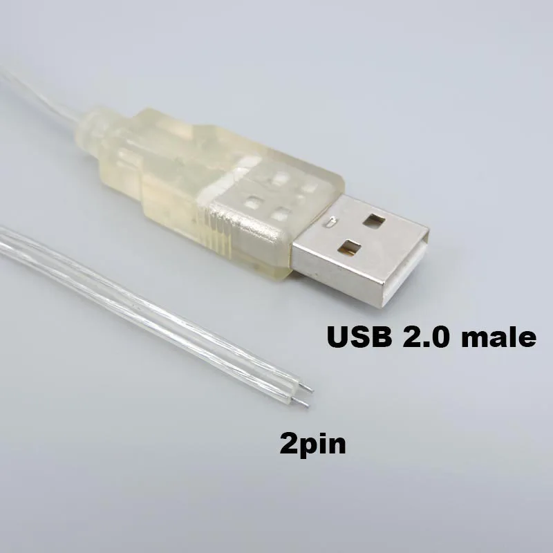 0.3m 1m 2Pin 5V USB 2.0 Type A Male Female Power Supply Cable Jack Wire Charger 26awg transparent Cord Extension Connector t1