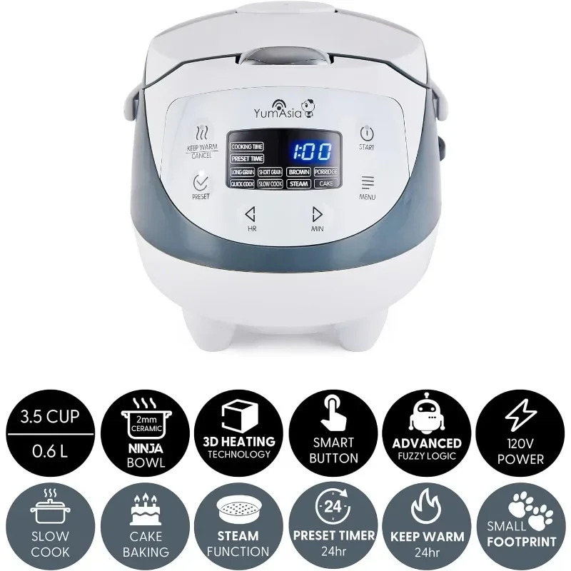 Yum Asia Panda Mini Rice Cooker With Ninja Ceramic Bowl and Advanced Fuzzy Logic (3.5 cup, 0.63 litre) 4 Rice Cooking Functions