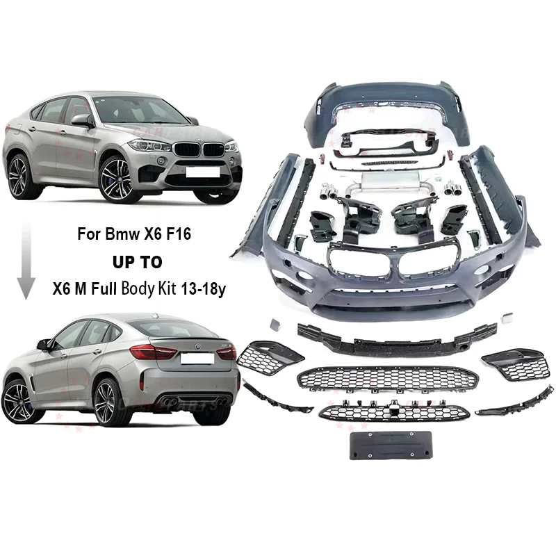 Body Kit For BMW X6 F16 2013-2018 Change to X6 M Model Front Rear Bumper Assembly Side Skirts Rear Diffuser Exhaust Muffler Tips