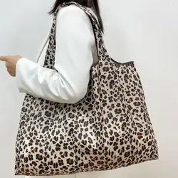 Borsa per la spesa pieghevole leopardata Borsa per supermercato con fiori stampati Borsa da viaggio leggera impermeabile per verdure