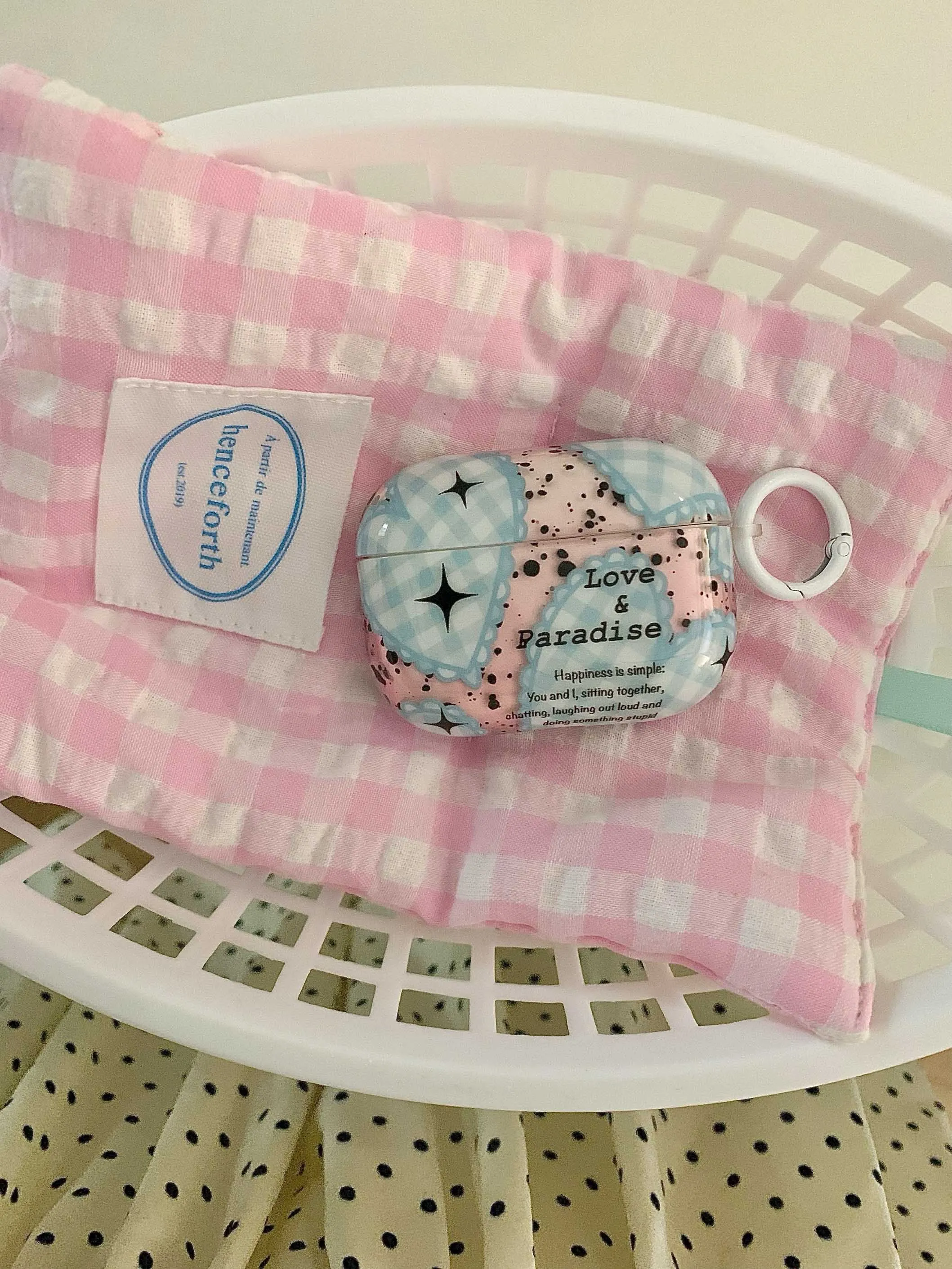 애플 에어팟 헤드폰 충전 박스 케이스, 무선 헤드셋, 에어팟 프로 1, 2, 3, 2 세대, 블루 체크, 러브 하트 커버