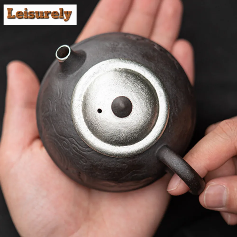 160ml Handmade Gilded Silver Teapot Japanese Old Rock Mud Pot Tea Soaking Kettle Buddha Kung Fu Tea Cafes Supplies Decoration