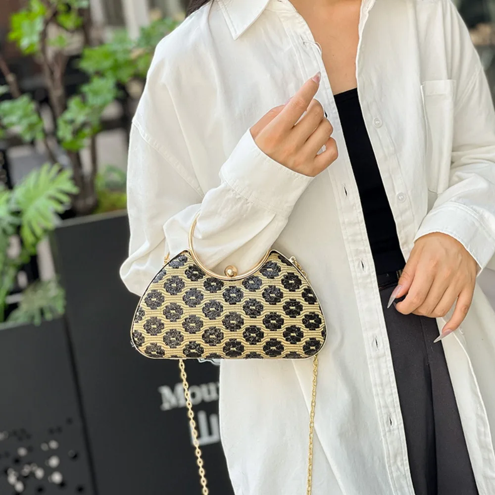 

Portable Metal Top Handle Evening Banquet Bag Shiny Sequin Box Shoulder Bag Glitter Handbag Ladies Clutch Bag Women