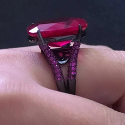 KQDANCE Large Artificial Cushion Cut 15*20mm Paraiba Green Ruby Red Corundum Gemstone Black Gold plated Ring For Women Jewelry