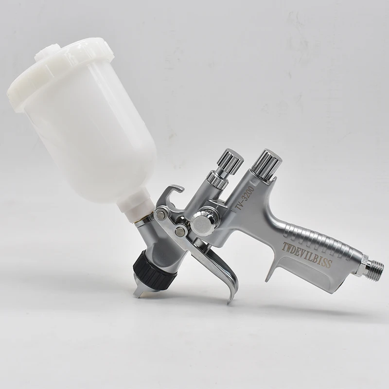 Pistol semprot tv3200 0.8/1.0mm, nosel gravitasi pneumatik semprotan cat profesional untuk mengecat mobil 250cc cangkir alat pengecatan