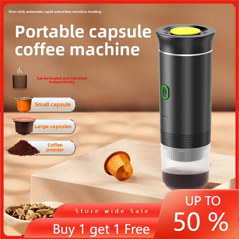 Portable Capsule Electric Coffee Machine, Espresso Extraction Brewing Automatic Pumping System Small Wireless Heating	charge12V