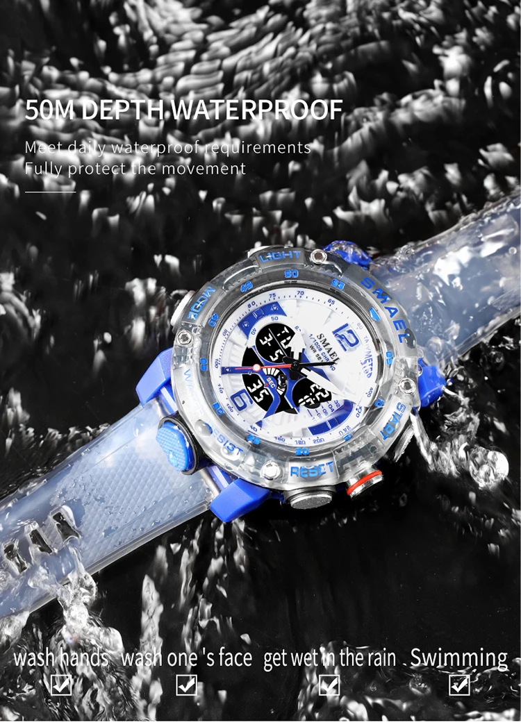 SMAEL 8058 Men's Military Sport Transparent Analog Digital Watch - Waterproof LED Alarm Chronograph Stopwatch Date