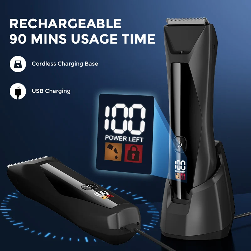 Sejoy Men Wet & Dry مع شاشة LCD قابلة لإعادة الشحن لقص الشعر وقاعدة شحن وتشذيب الشعر ومقص الشعر الحميم