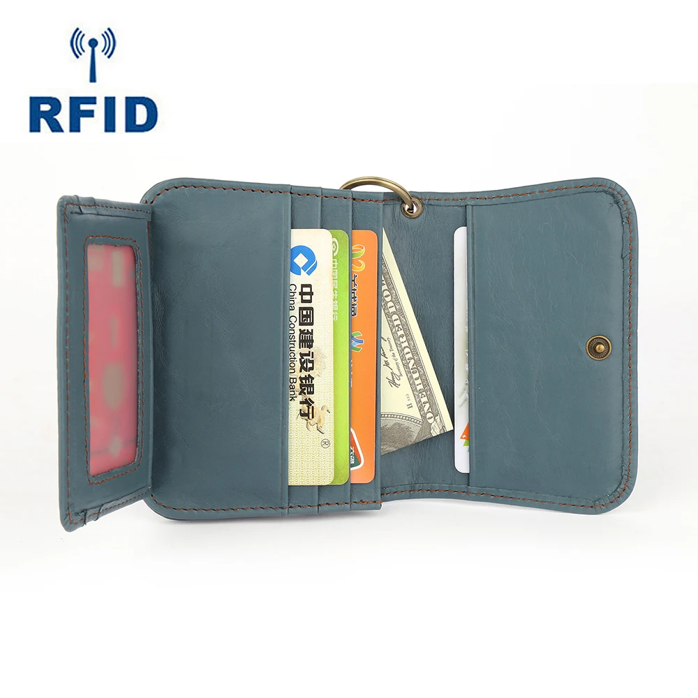 New Genuine Leather Folding Zero Wallet Lightweight Retro Top Layer Cowhide Small Card Bag Short and Simple RFID Women's Wallet