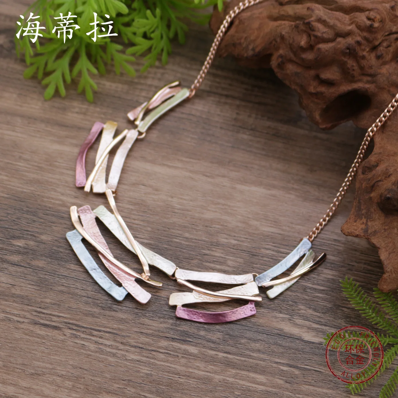 

hot-selling color painting oil hollow geometric line alloy necklace, creative women's exaggerated geometric neck ch