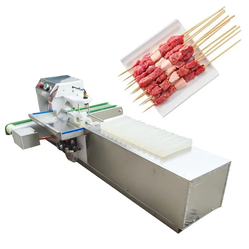 Automatic Meat Stringing Machine Mutton Chicken Heart Duck Intestine Pork Belly Slice BBQ Kebab Making Machine