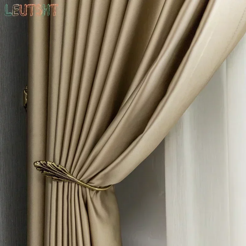 Cortinas de tela brillante de oro europeo para sala de Estar, comedor, dormitorio, cortinas gruesas sólidas de lujo, ventana francesa, cortina de