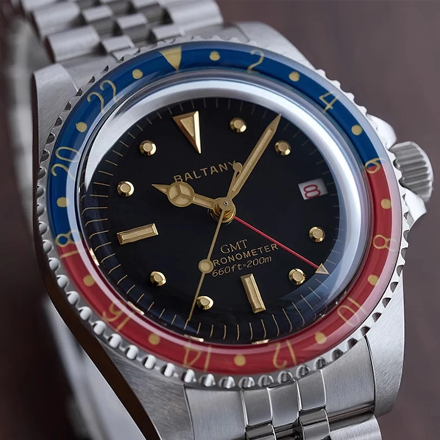 Baltany Men Automatic Watch 39mm GMT Mechaical Wristwatch Diver 20ATM Waterproof C3 Luminous NH38 Sapphire Bezel