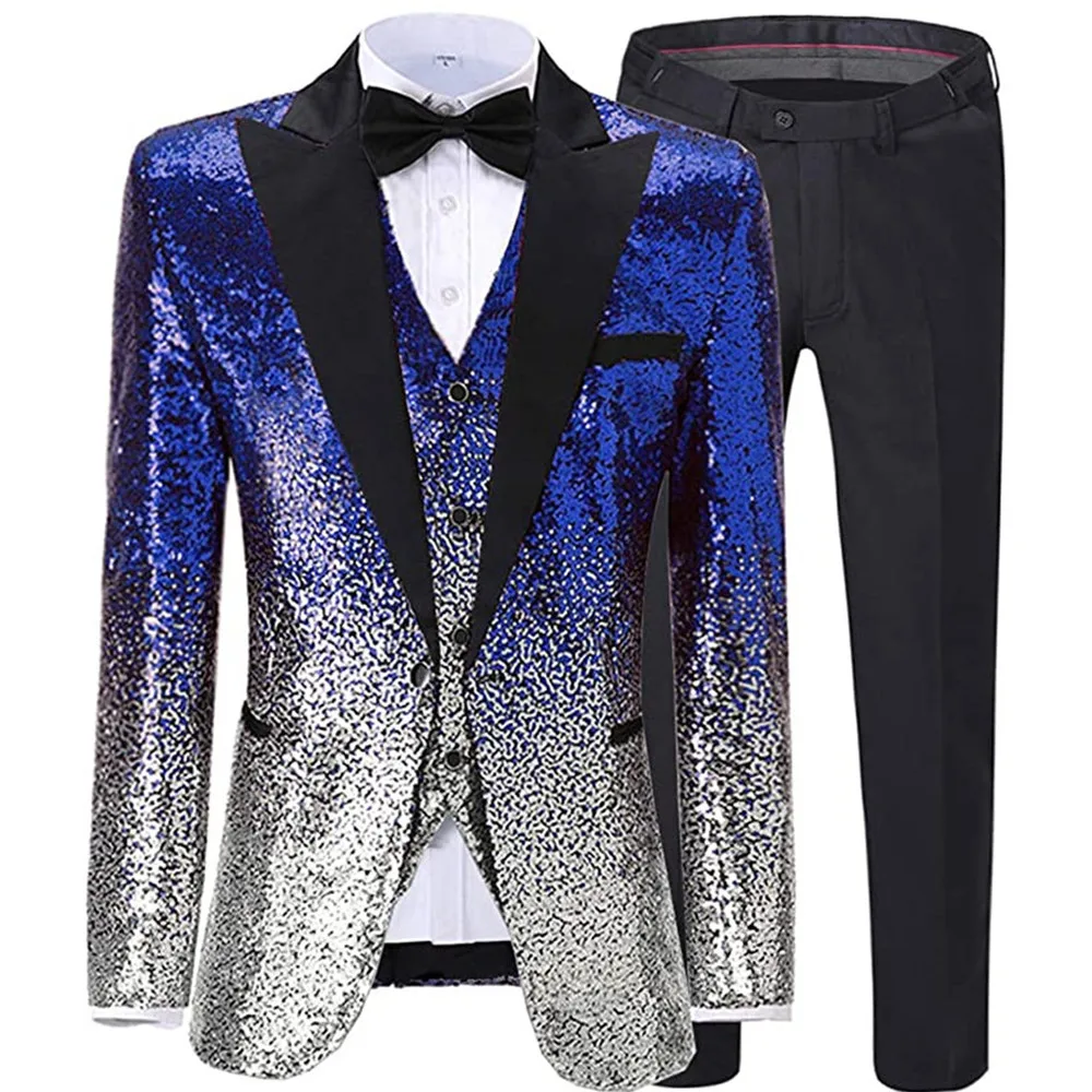 

3 Pieces Men's Suit Shiny Bling Sequin Mens Suit Slim Fit Notch Lapel Tuxedo Wedding Formal Suits (Blazer+vest+Pants)