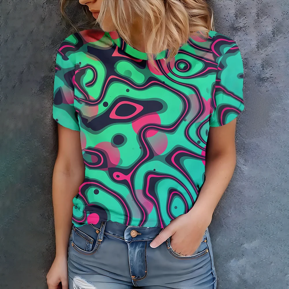 

Casual women's T-shirt top summer new round neck short sleeved 3D printed pattern women's T-shirt clothing