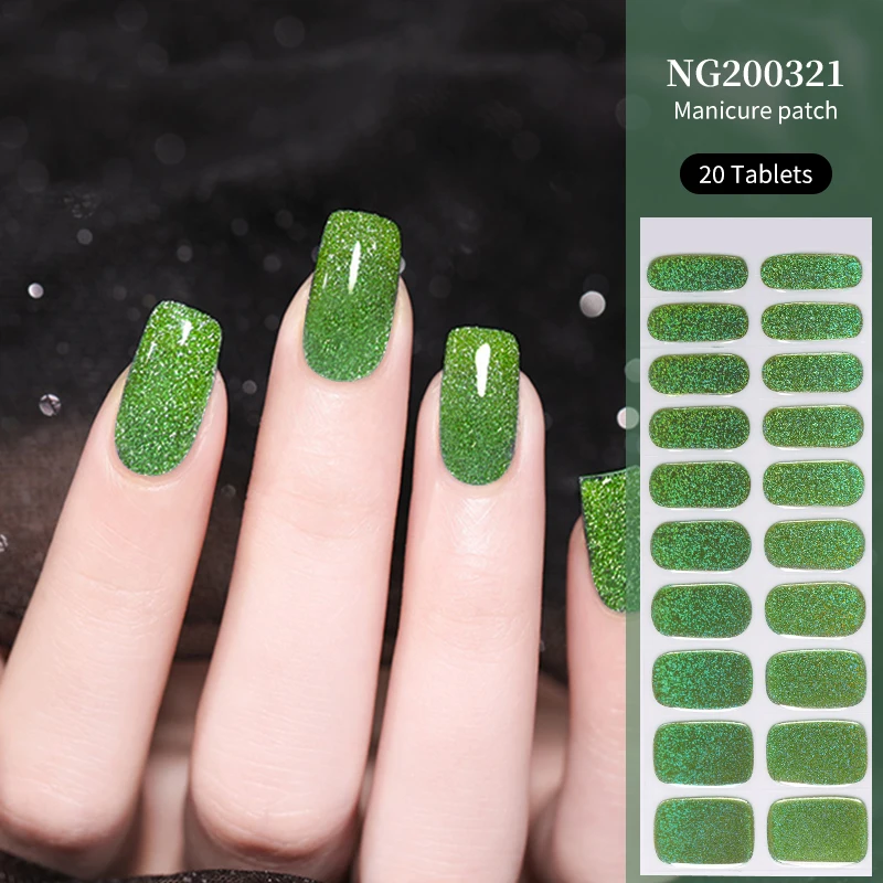 20/22Tips Gradient Semi Cured Gel Nail Wraps Reflective Glitter Nail Stickers Aurora Patch Strips color Full Cover Nail Art