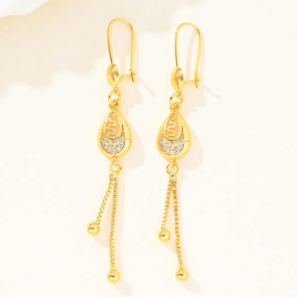9999 gold fashionable jewelry - fringed waterdrop zircon earrings for women, with a unique small-scale style that is versatile