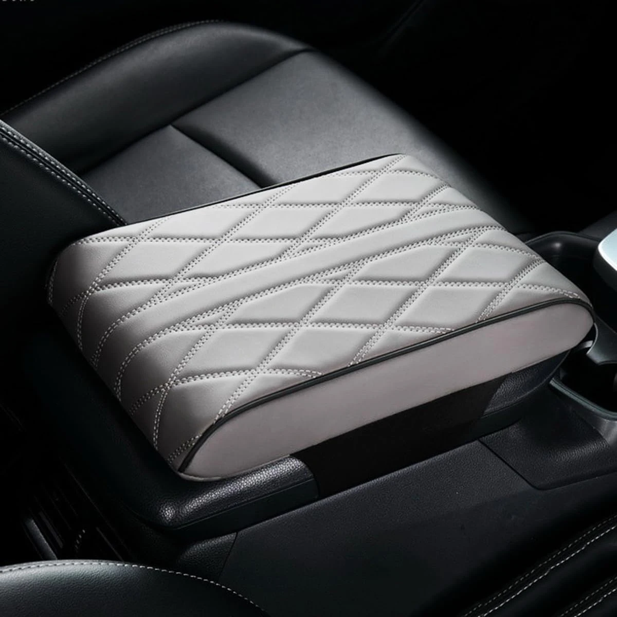 

Rhombus Stitched Car Armrest Cushion, Anti-Slip Center Console Armrest Cover Pad