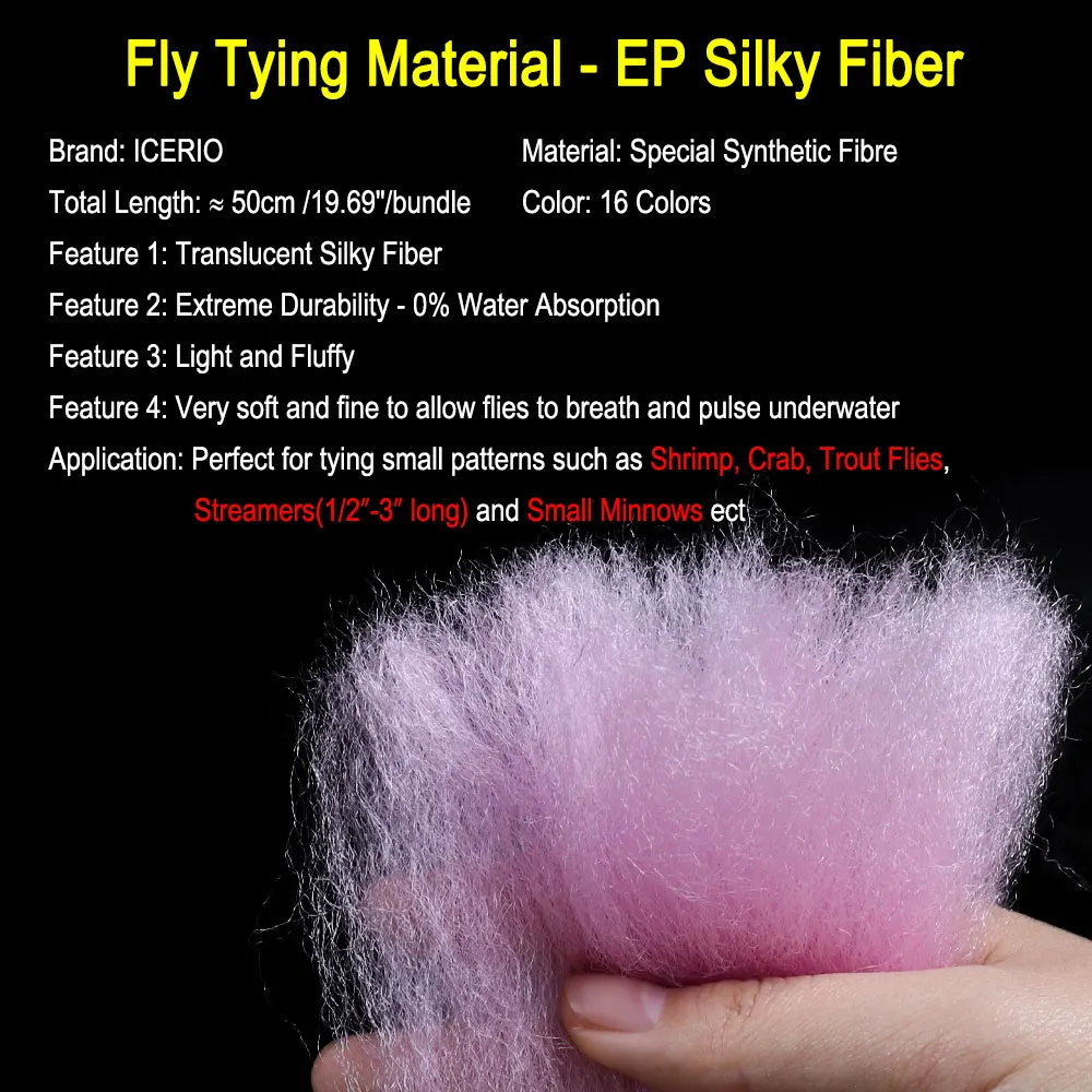 1 Packung 50cm Langes EP Seidenfaser-Fliegenbindematerial Weiche Synthetische Minnow-Faser für Streamer Köderfische Hecht Lachs Steelhead Fliegen – Detail 2
