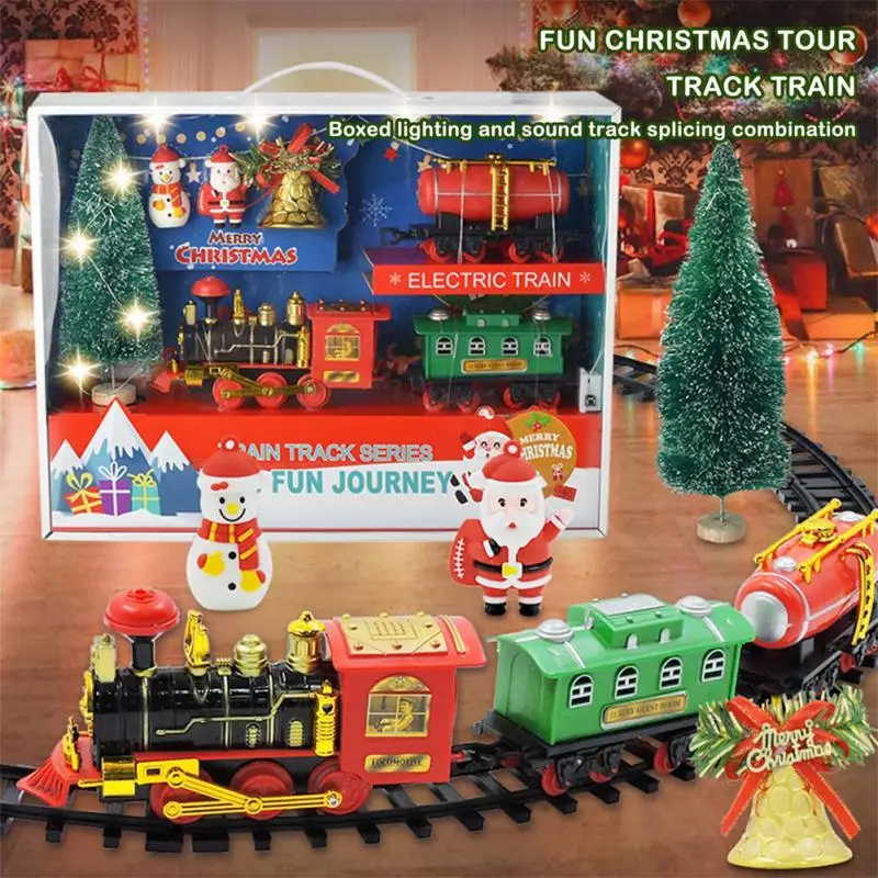 Suoni luci treno di natale Set decorazione albero di natale binari ferroviari giocattoli treno di natale regali giocattoli per bambini regalo di capodanno