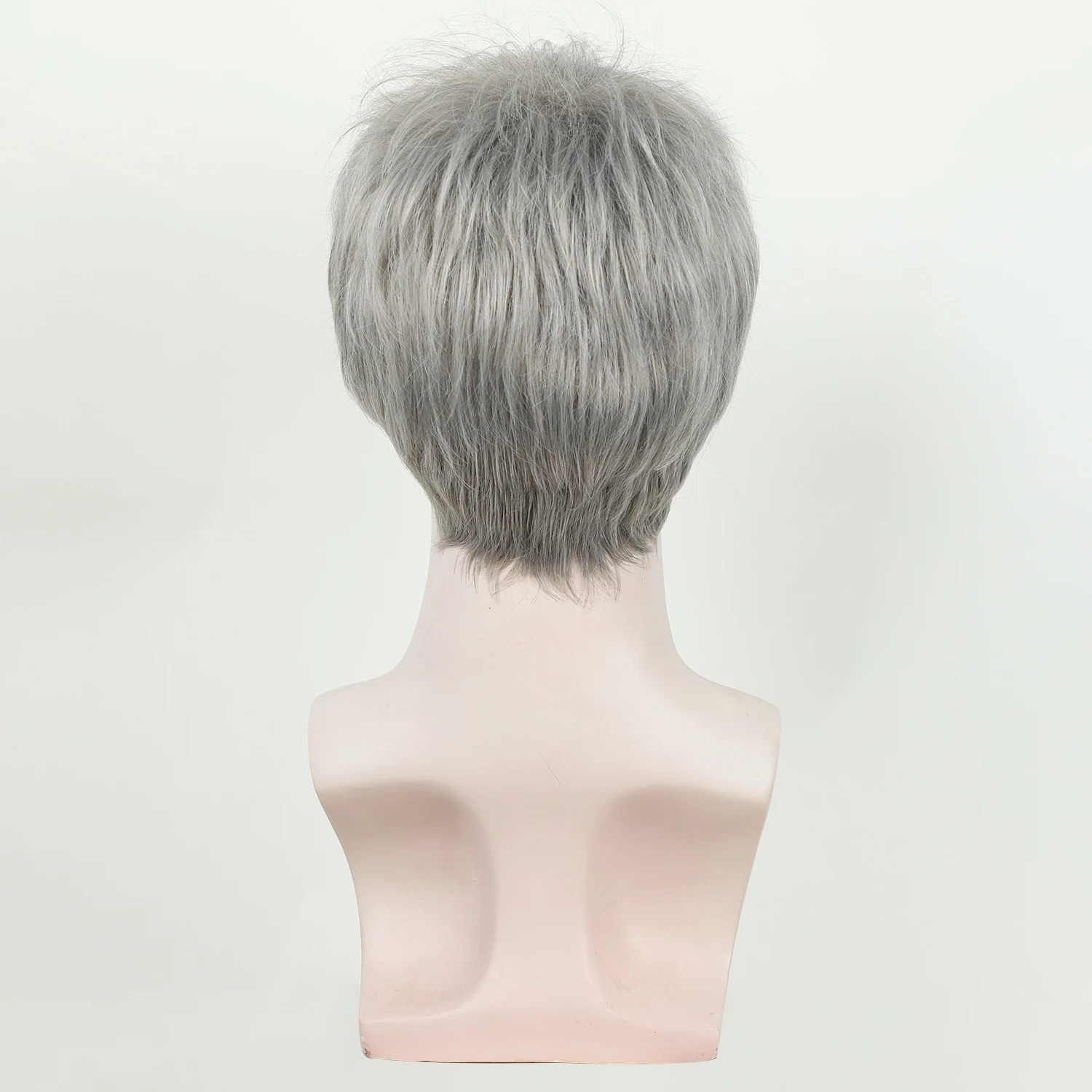 Parrucche sintetiche corte moda uomo con frangia colore grigio naturale resistente al calore capelli nonno parrucca da festa quotidiana grigio