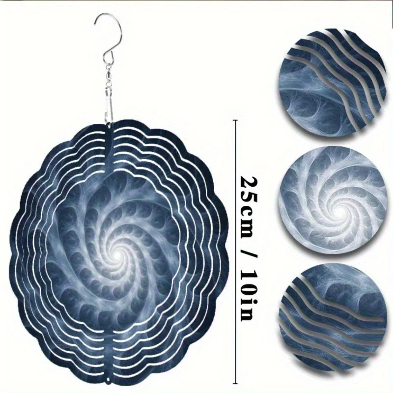 رنين الرياح المعدني ذو الفتحة السوداء مقاس 10 بوصة (360 °   خطاف، حلزوني أزرق وأبيض، نحت حائط) |   ديكور الحديقة |   هدية الهالوين وعيد الميلاد #2