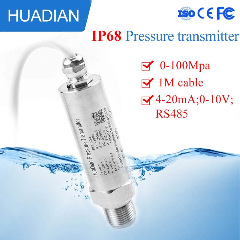 IP68 Waterproof 24Vdc G1/2 Pressure Sensor Transmitter Transducer 1.2 MPa 1M Cable For Water Gas Oil