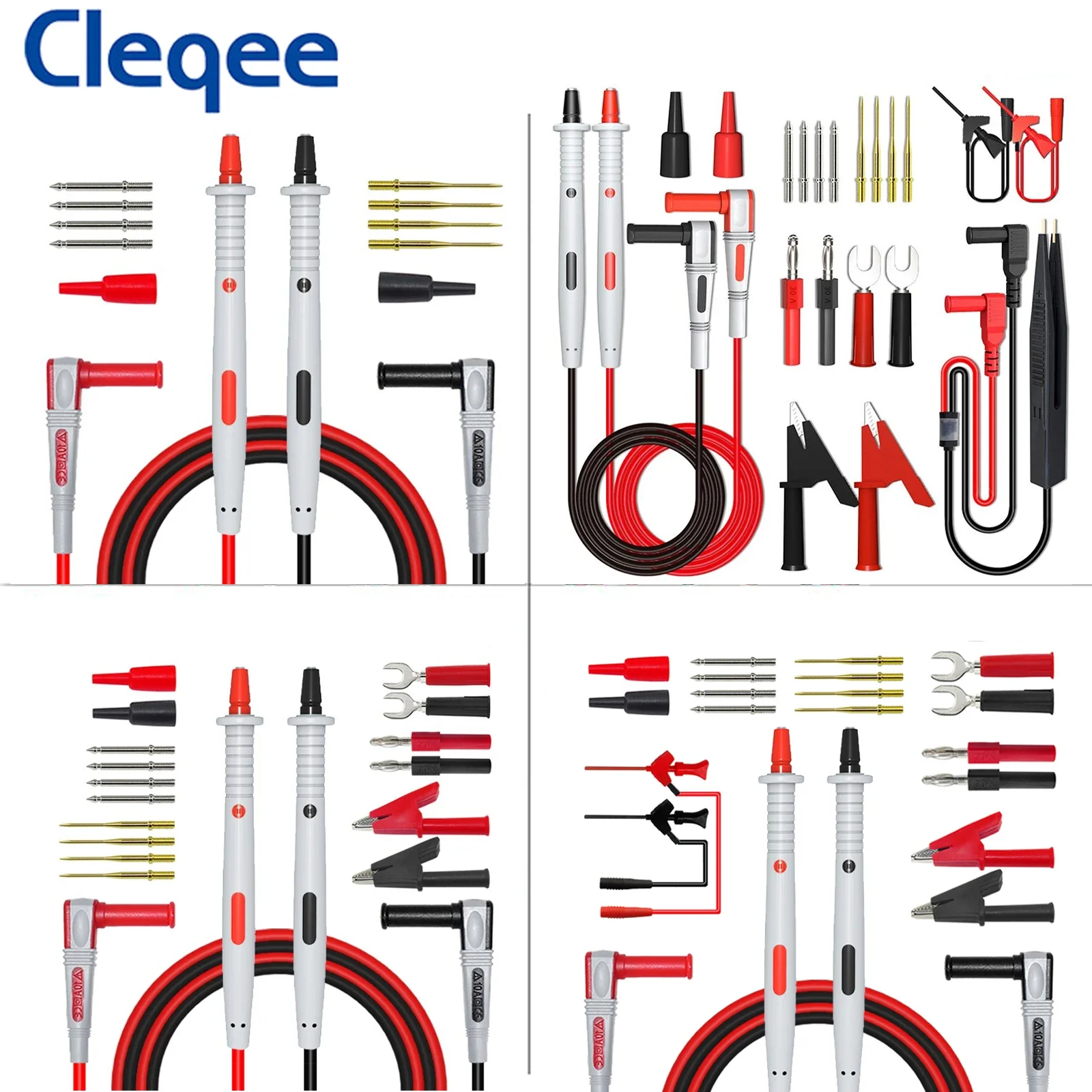 Cleqee P1503 Series Multimeter Test Lead Kit with Replaceable Needles 4mm Banana Plug Test Probe Alligator Clip Mini Grabber