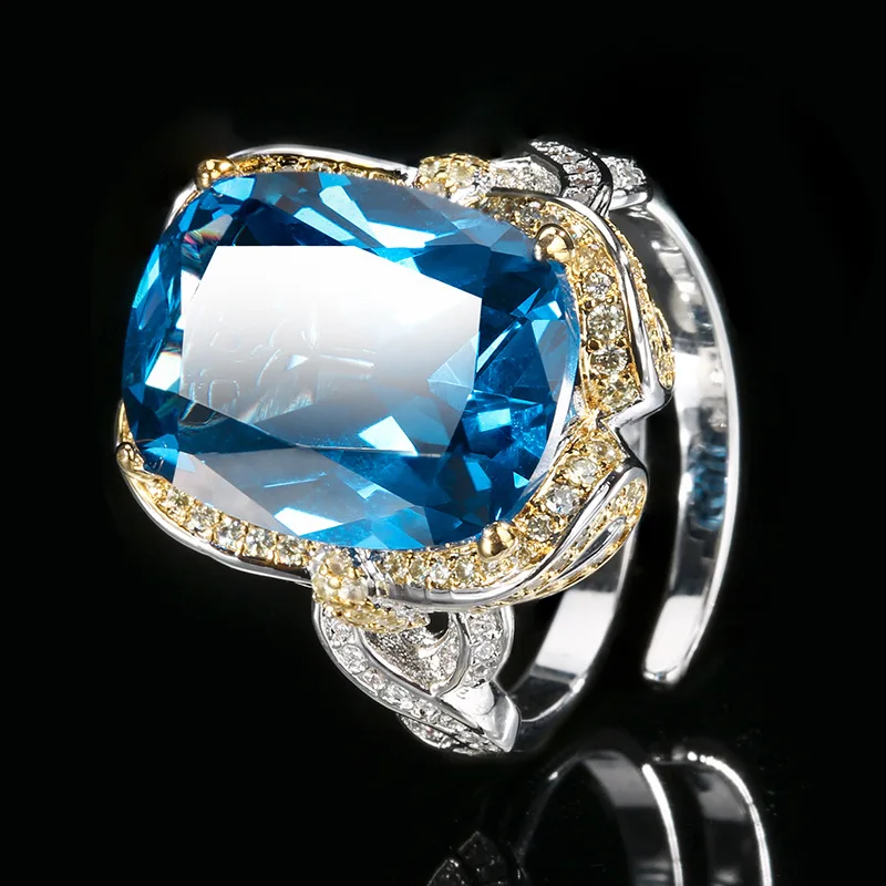 Popular jewelry: gold-plated copper base with red corundum and blue spinel bow ring 12*16