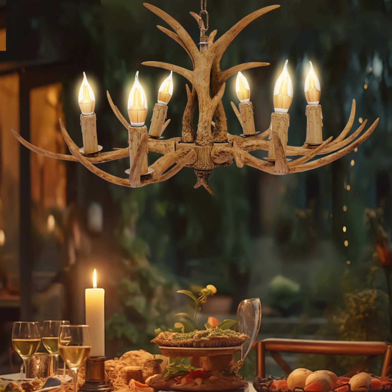 

Retro Antler Chandelier Light Deer Horn Restaurant Dining Pendant Lamp