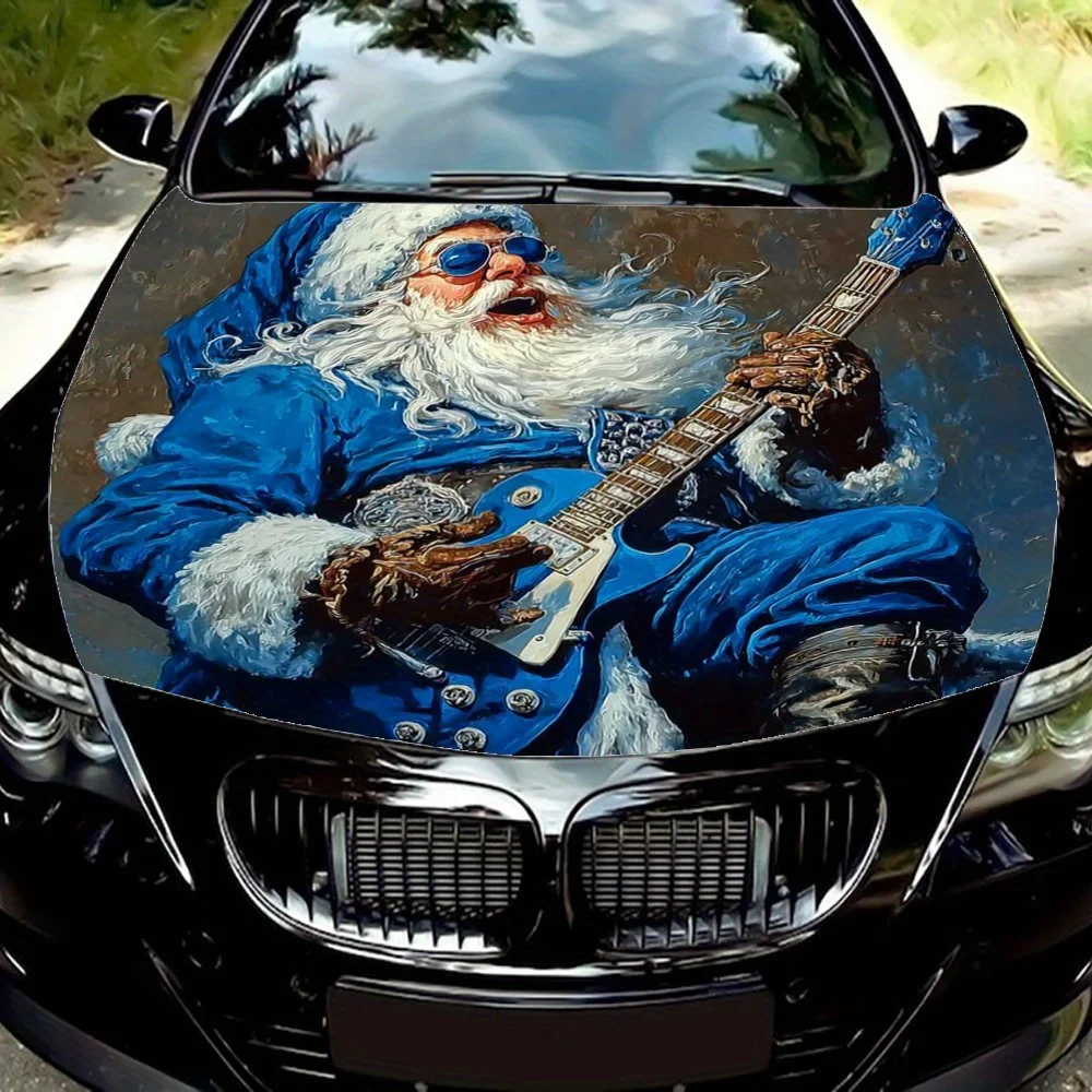 

Santa Claus playing guitar Car hood packaging sticker, PVC material, self-adhesive waterproof, anti-slip paint, car exterior dec