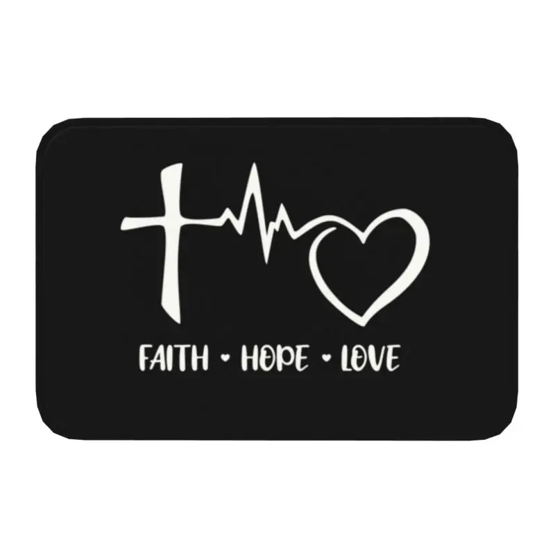 Faith Hope Love Heartbeat Doormat Anti-Slip Kitchen Bath Mat Toilet Floor Door Entrance Carpet Rug