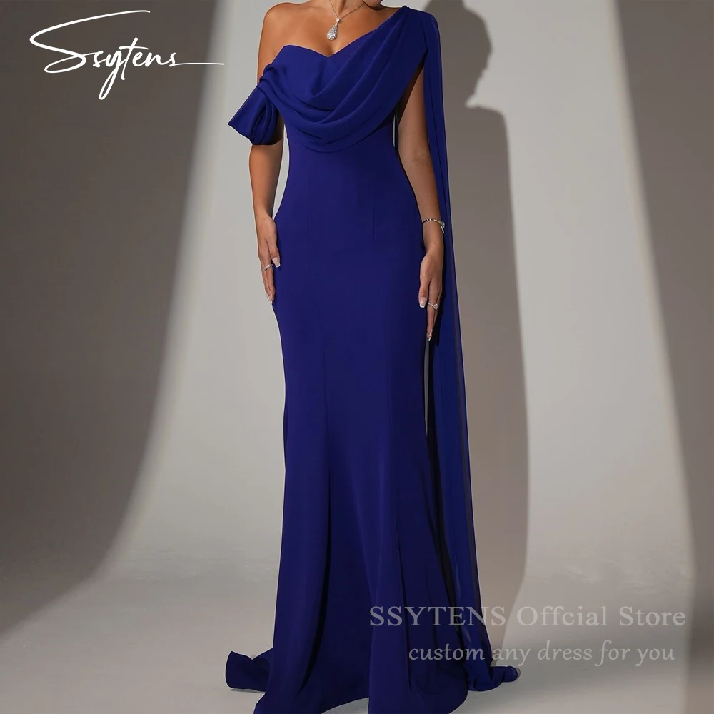 

SSYTENS Elegant Blue One Shoulder Prom Dresses Women Mermaid Wedding Party Evening Dress Saudi Customized Special Occasion Gown