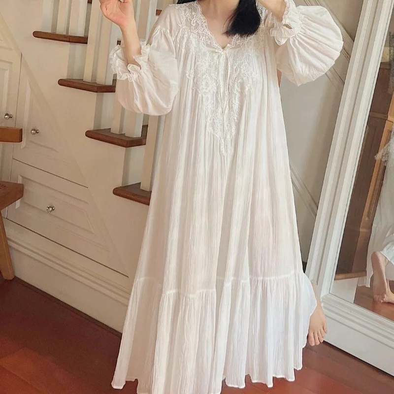 New French Court Style Nightgown Female Spring and Fall Summer Pajamas Lace Lace Princess Style Skirt Nightgown Homewear