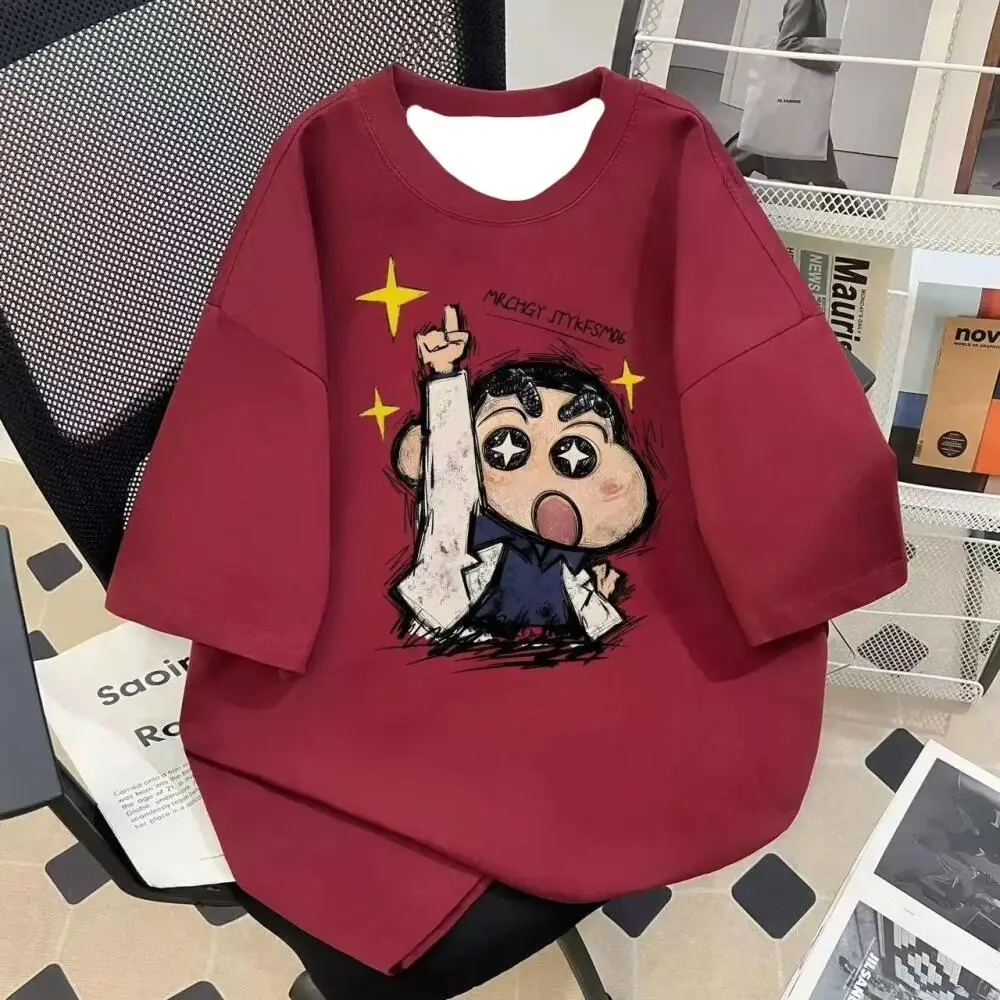 Crayon Shin Chan Star Print Casual T Shirt Cute Anime Short Sleeve Tee for Men Women Daily Wear