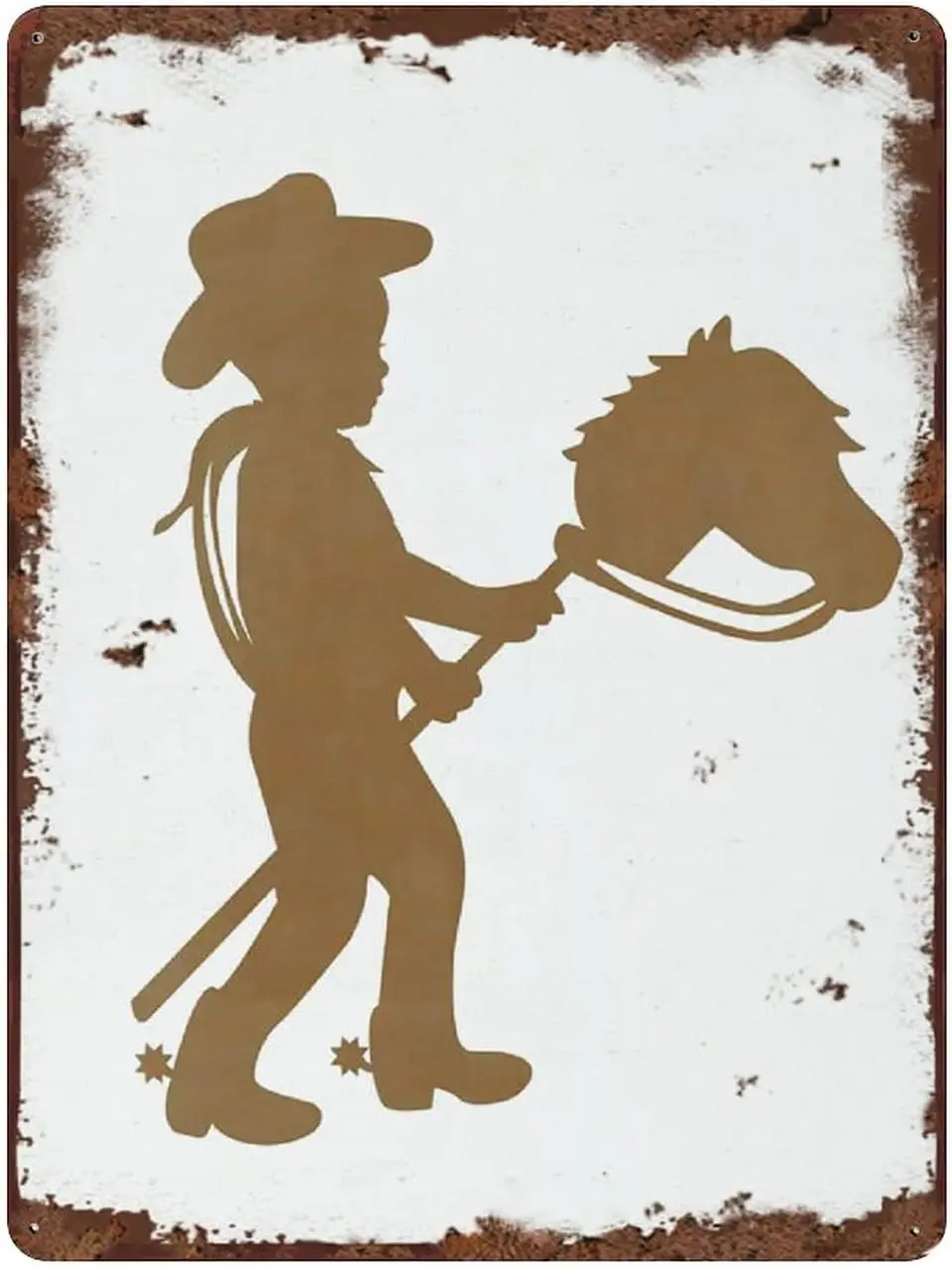 Little Cowboy Vintage Tin Sign Hobby Horse Wall Art Western Nursery Decor Childrens Room Boys Fun De