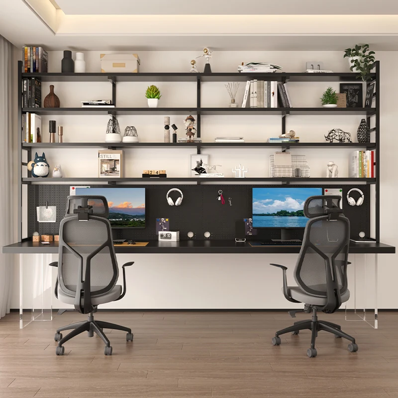 

Acrylic solid wood desk bookshelf integrated table home learning writing desk with hole board double simple computer desk