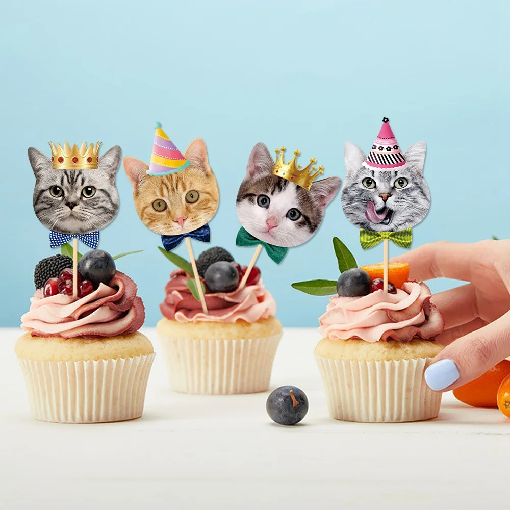 8pcs Table Decoration Cute Cat Face Insert Card Disposable DIY Cat Cupcake Toppers Single Side Non Toxic Cake Flag Home