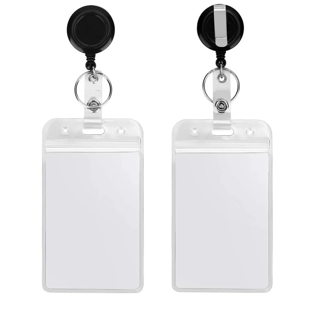 Porta badge identificativo da 2 pezzi con clip e portachiavi Manicotti verticali in plastica trasparente Porta badge retrattile con bobina porta badge retrattile