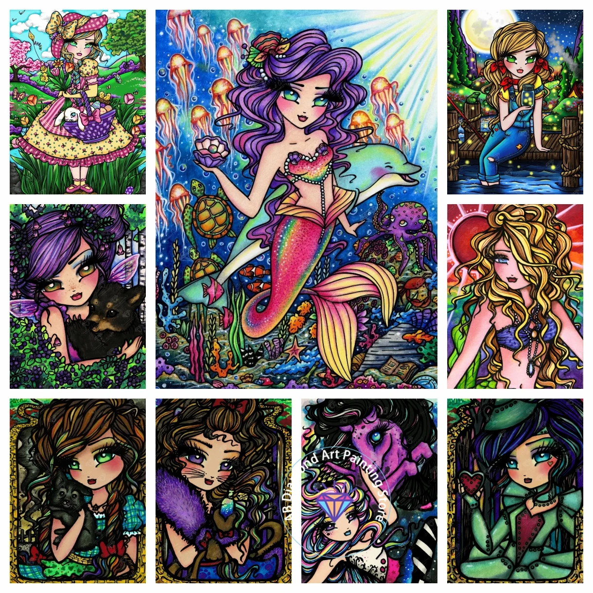 

Gothic Cartoon Big Eyes Girl AB Diamond Painting Kit Diamond Embroidery Cross Stitch Handmade Art Gift Crafts Home Decor Gift