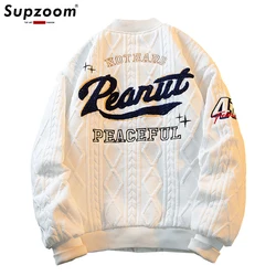 Supzoom 2023 New Arrival Rib Sleeve Cotton Embroidery Letter Single Breasted Casual Bomber Baseball Jacket Loose Cardigan Coat