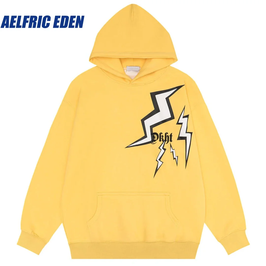 

Aelfric Eden Lightning Graphic Print Hip Hop Hoodie Streetwear Harajuku Hooded Sweatshirt Y2K 2023 Men Punk Goth Pullover Hoodie