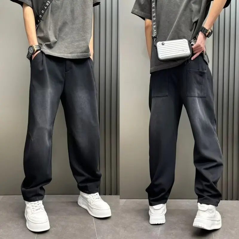 

Весна и осень Новые американские повседневные брюки в стиле ретро Мужская мода Брюки со свободной талией Прямые широкие брюки Брюки с изогнутыми ножками