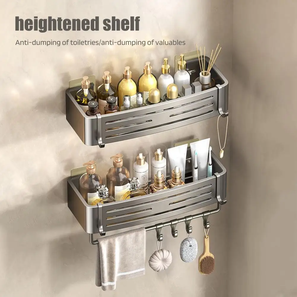 Assembly Storage Rack Bathroom Shelf Towel Rack with Strong Load-bearing Drainage Hole Design Self-adhesive No Drilling Storage