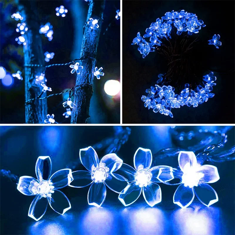 1pc 5/7/12/22M Solar String Sakura Lichter 20/50/100/200LEDS Im Freien Wasserdichte Festival Garten Dekorative Lichter – Detail 6
